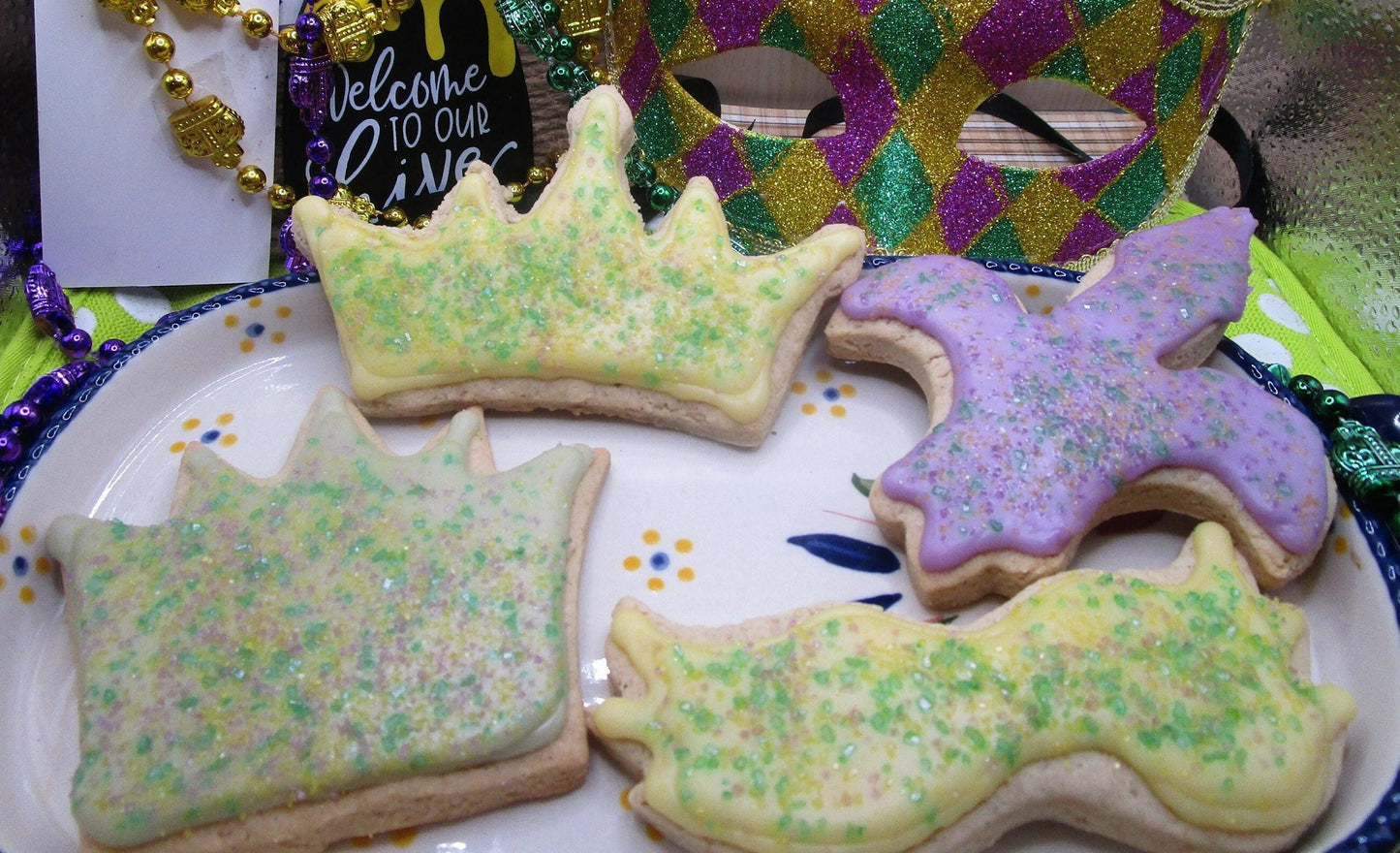 Gluten Free Iced Sugar Cookies, Mardi Gras, Dairy Free, Vegan, Nut Free, Louisiana, Party favors, Celebration, Fat Tuesday, Carnival, Purple