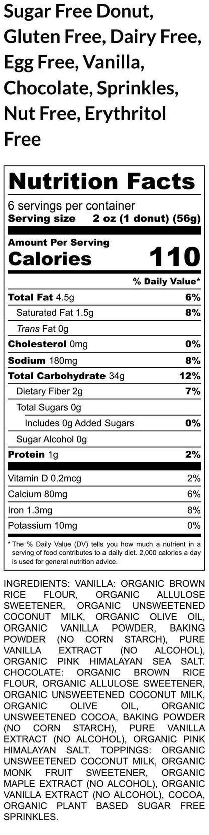 Sugar Free Donut, Gluten Free, Dairy Free, Egg Free, Vanilla, Chocolate, Sprinkles, Nut Free, Erythritol Free, Birthday, Low Calorie, Easter
