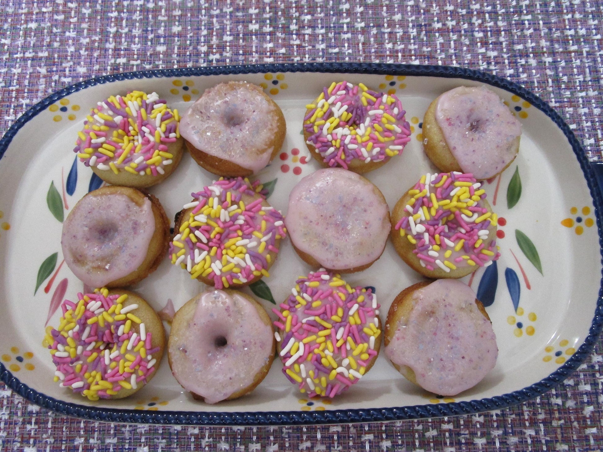 Gluten Free Mini Donuts Frosted with Natural Sprinkles, Dairy Free, Vegan, School Safe Treats, Nut Free, July 4th Snacks, Birthday Gifts