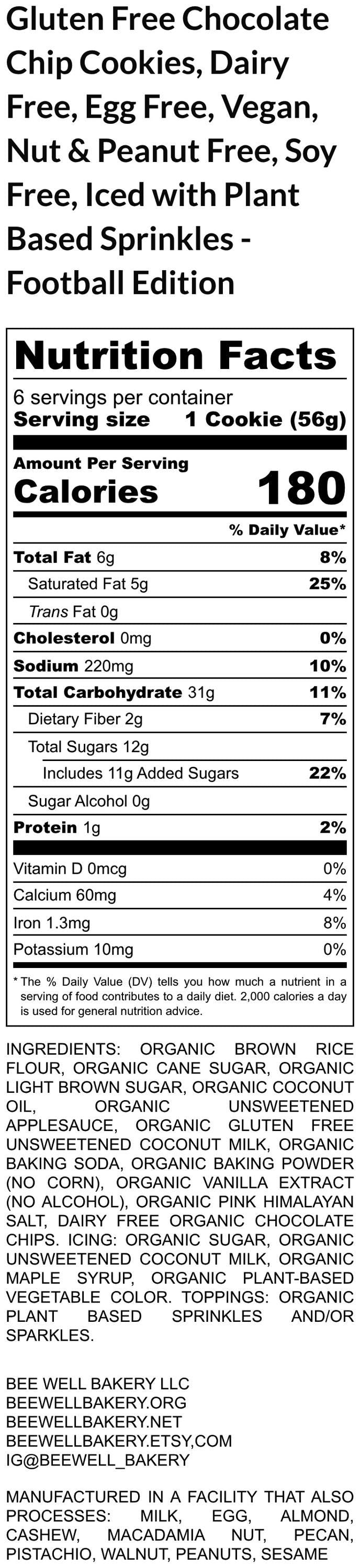 Football Gluten Free Chocolate Chip Cookie, Dairy Free, Vegan, Party Favor, gameday snacks, NFL, natural sprinkles, school safe, Superbowl