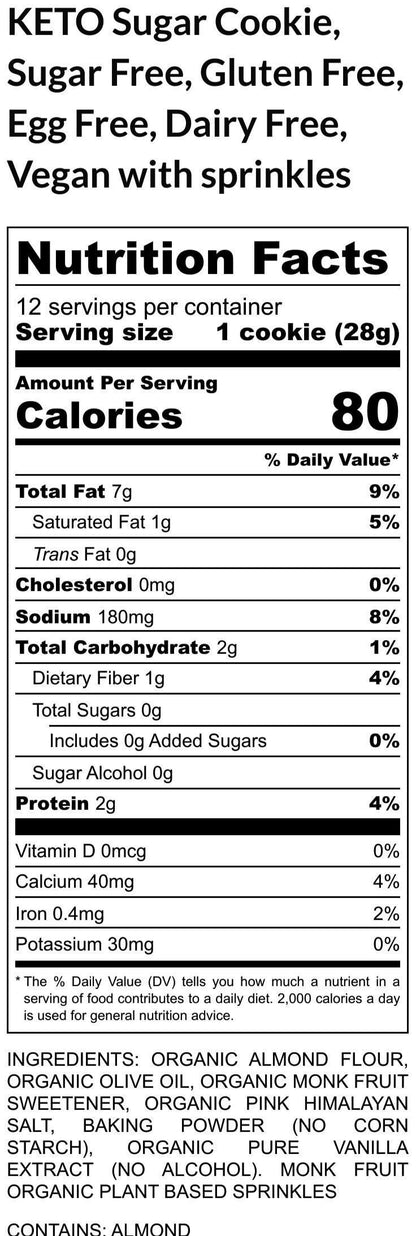 KETO Vanilla Birthday Cake Sugar Cookies, Gluten Free, Grain free, Sugar Free, Vegan, Egg Free, Dairy Free, Low Carb, Gifts, Healthy Snacks