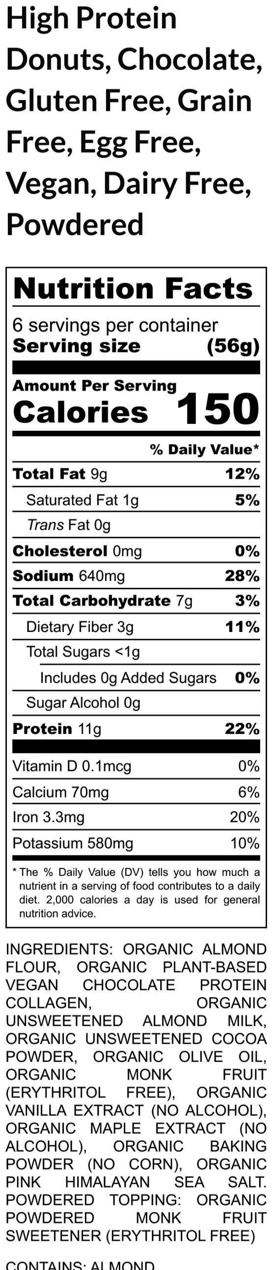 High Protein Donuts, Chocolate, Grain Free, Gluten Free, Dairy Free, Egg Free, Vegan, Collagen, Sugar Free, Low Carb, Glazed, Powdered, Gift
