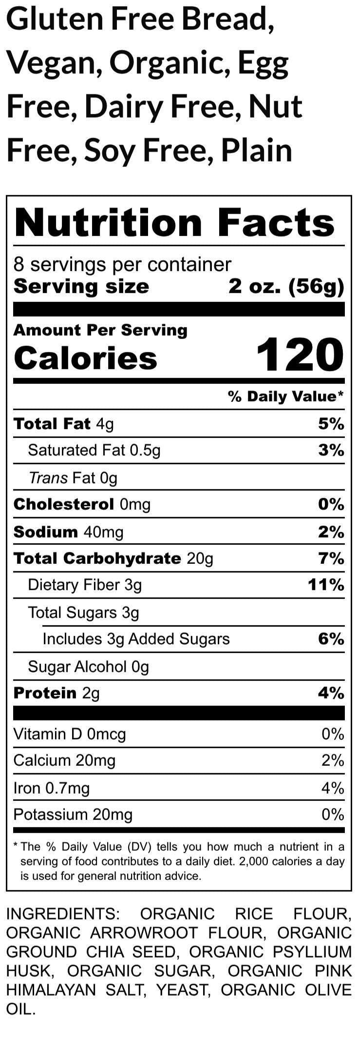 Gluten Free Bread, Dairy Free, Egg Free, Nut Free, Vegan, Preservative Free, High Fiber, Organic, Everything, Allergy Friendly Bakery, Fresh