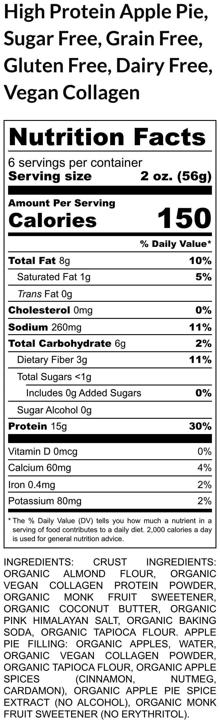 High Protein Apple Pie, Sugar Free, Grain Free, Gluten Free, Dairy Free, Vegan Collagen, Low Carb snack, Fitness Gift, Clean eating snacks