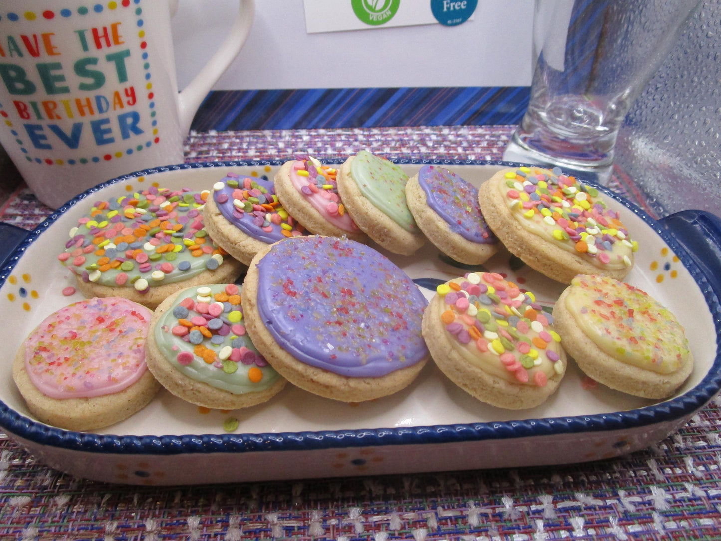 Gluten Free Iced Sugar Cookies, Button Size, Dairy Free, Vegan, Nut Free, School Safe Party, Birthday gift, Easter snacks, natural colors
