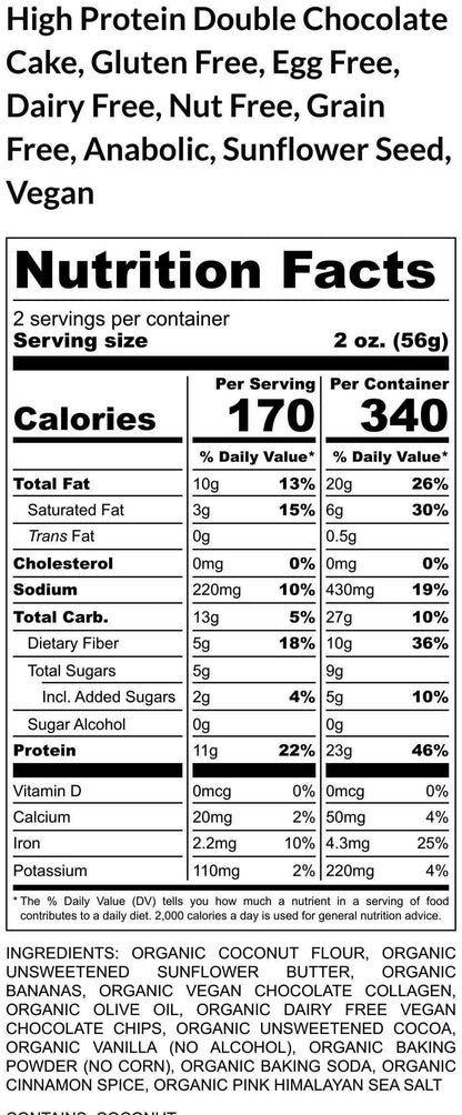High Protein Double Chocolate Pudding Cake, Gluten Free, Egg Free, Dairy Free, Nut Free, Grain Free, Vegan Collagen, Birthday Gift, Fitness