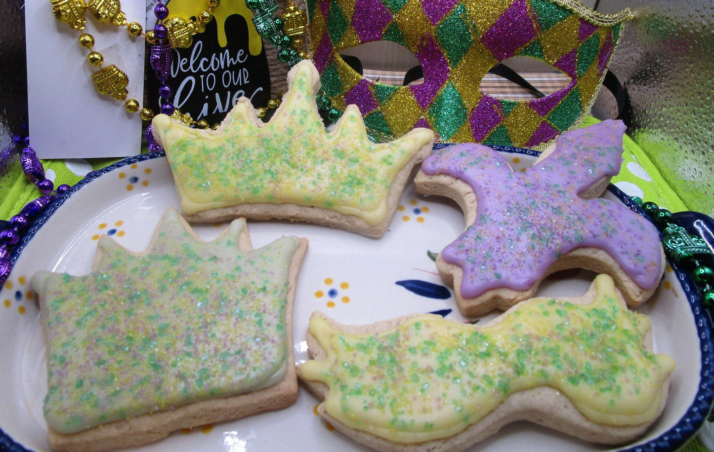 Gluten Free Iced Sugar Cookies, Mardi Gras, Dairy Free, Vegan, Nut Free, Louisiana, Party favors, Celebration, Fat Tuesday, Carnival, Purple