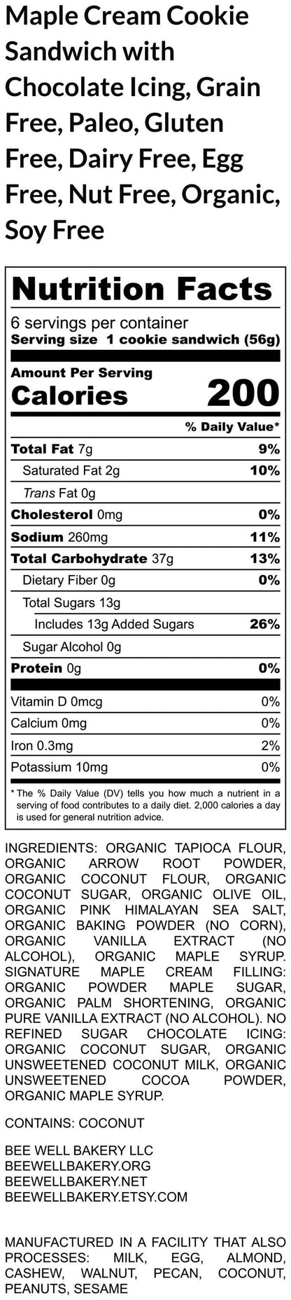 Cookie Sandwiches, Gluten Free, Dairy Free, Egg Free, No Refined Sugar, Vegan, Maple Cream, Chocolate Icing, School Safe, Food Holiday Gift