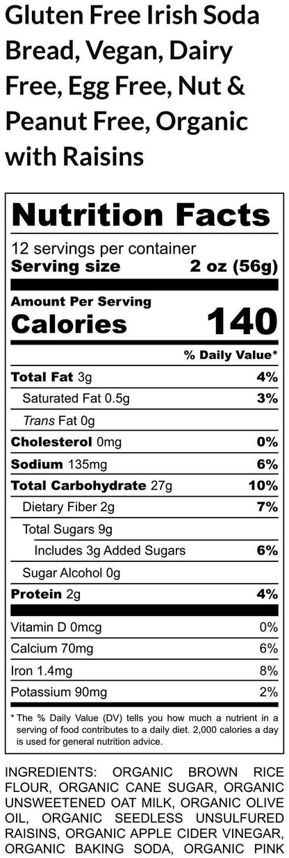 Irish Soda Bread, Gluten Free, Dairy Free, Vegan, Egg Free, Nut Free, Saint Patrick's Day, No Refined Sugar, Sugar Free, Irish Gifts, Clover