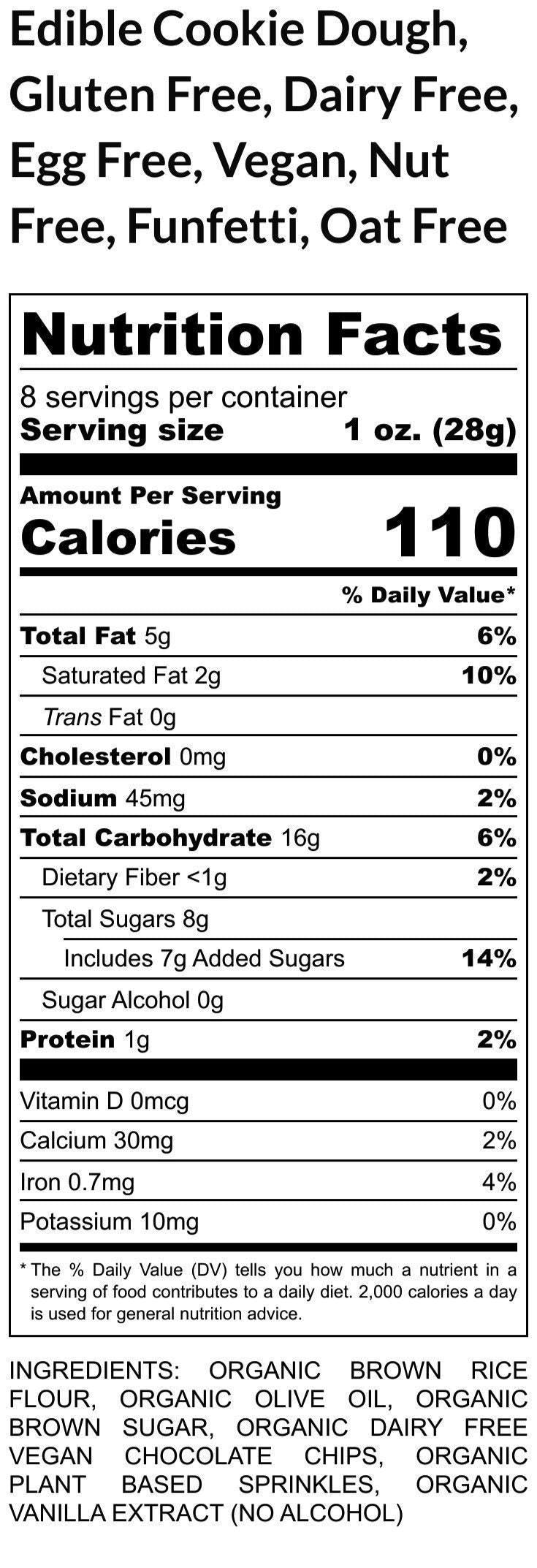 Edible Cookie Dough, Gluten Free, Dairy Free, Egg Free, Vegan, Funfetti, Chocolate Chip, Nut Free, Birthday, Graduation, No Refined Sugar,