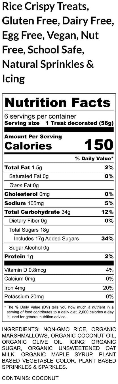 Gluten Free Vegan Rice Crispy Treat: Dairy Free Snack Bar, Soy Fee, Peanut Free, Natural Sprinkles, Birthday Treat, Easter, Saint Patrick's