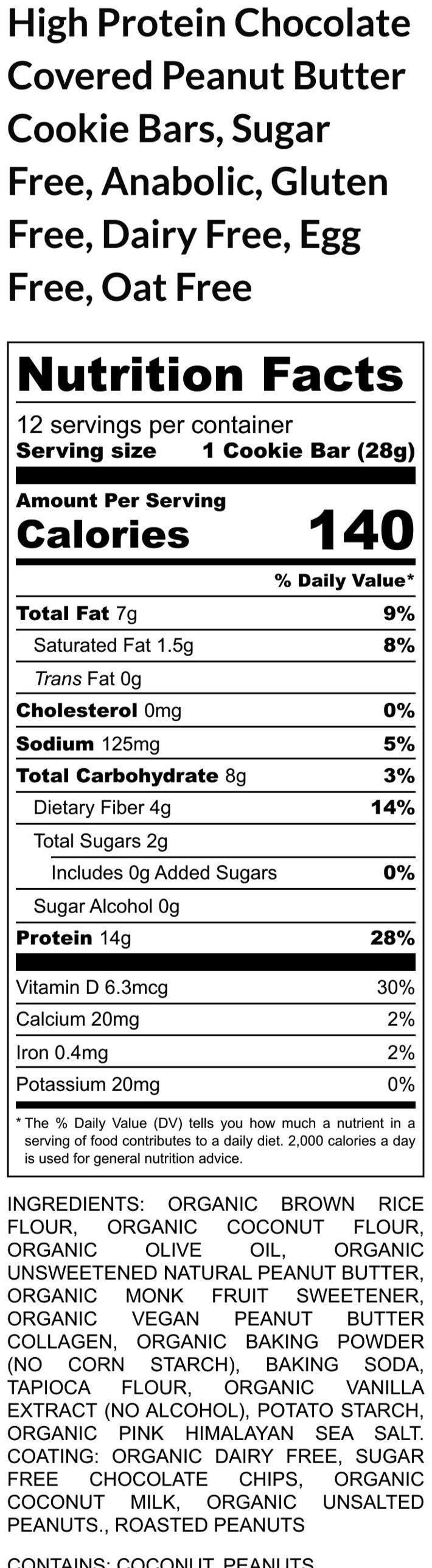 High Protein Peanut Butter Bar, Chocolate Covered, Gluten Free, Dairy Free, Sugar Free, Vegan Collagen, Birthday Gift, Low Carb Easter Candy