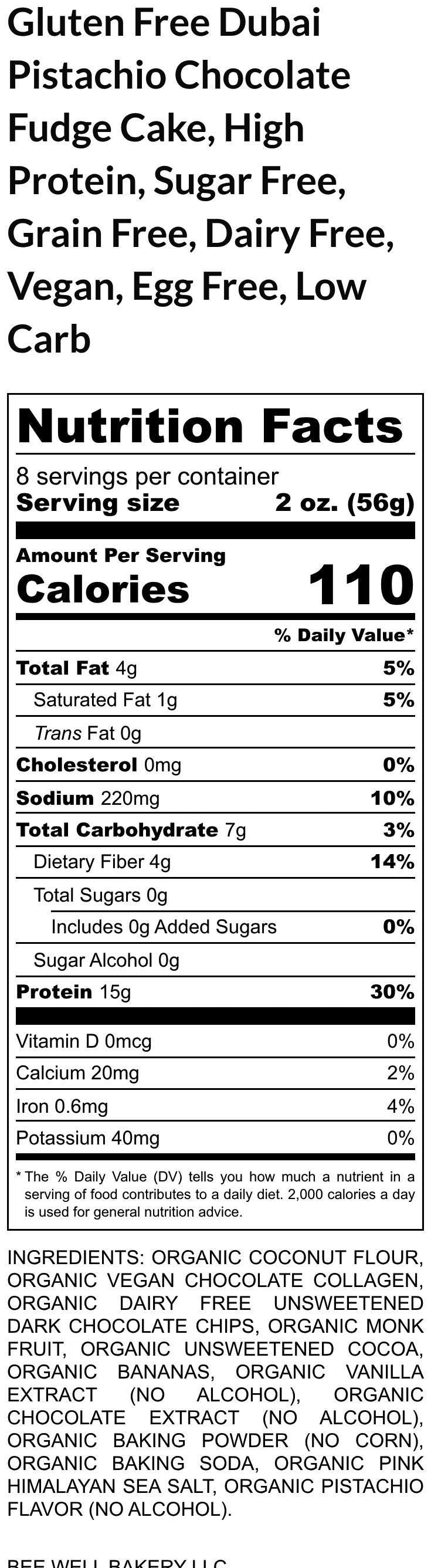 Gluten Free Dubai Pistachio Chocolate Fudge Cake, High Protein, Sugar Free, Grain Free, Dairy Free, Vegan, Egg Free, Low Carb, Fitness Gifts