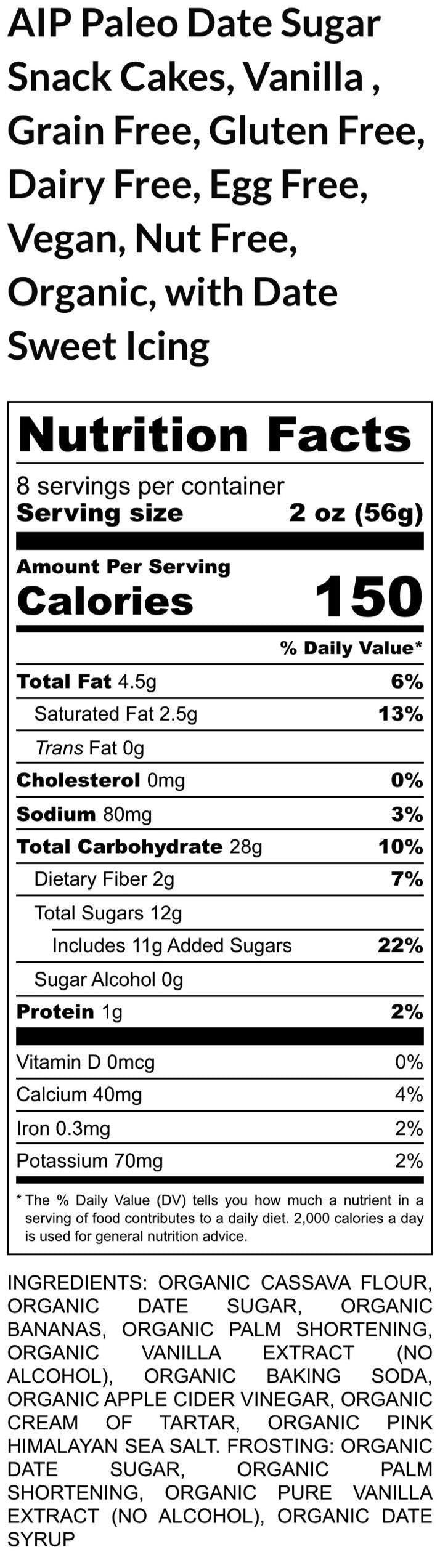 Date Sugar AIP Paleo Snack Cake: Gluten Free, Vegan, Nut Free, Allergy-Friendly Dessert, Dairy Free, Grain Free, Low FODMAP, Christmas Gift