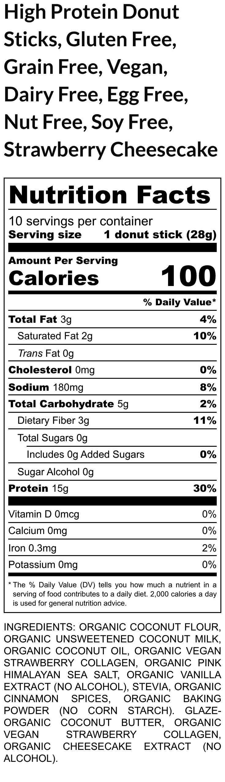 High Protein Donut Sticks- Strawberry Cheesecake, Grain Free, Dairy Free, Vegan, Sugar Free, Low Carb, Collagen, Fitness snack, Thanksgiving