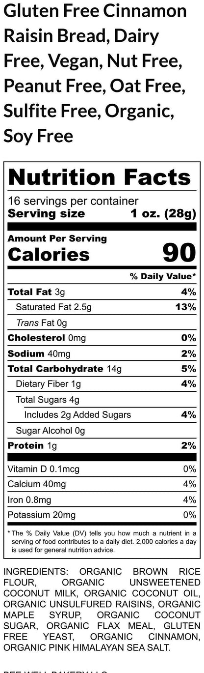 Cinnamon Raisin Bread, Gluten Free, Dairy Free, Egg Free, Nut Free, Soy Free, Sulfite Free, Vegan, Easter, Brunch, Mother's Day, Oat Free