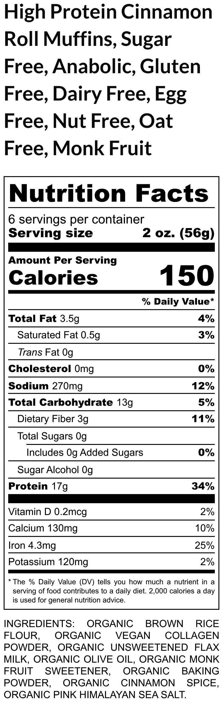 Gluten Free High Protein Muffins, Cinnamon Roll, Dairy Free, Sugar Free, Vegan Collagen, Fitness breakfast, Anabolic snacks, Peanut Free