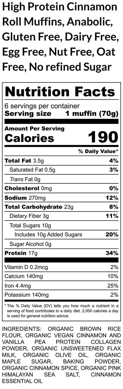 Gluten Free High Protein Muffins, Cinnamon Roll, Dairy Free, Sugar Free, Vegan Collagen, Fitness breakfast, Anabolic snacks, Peanut Free