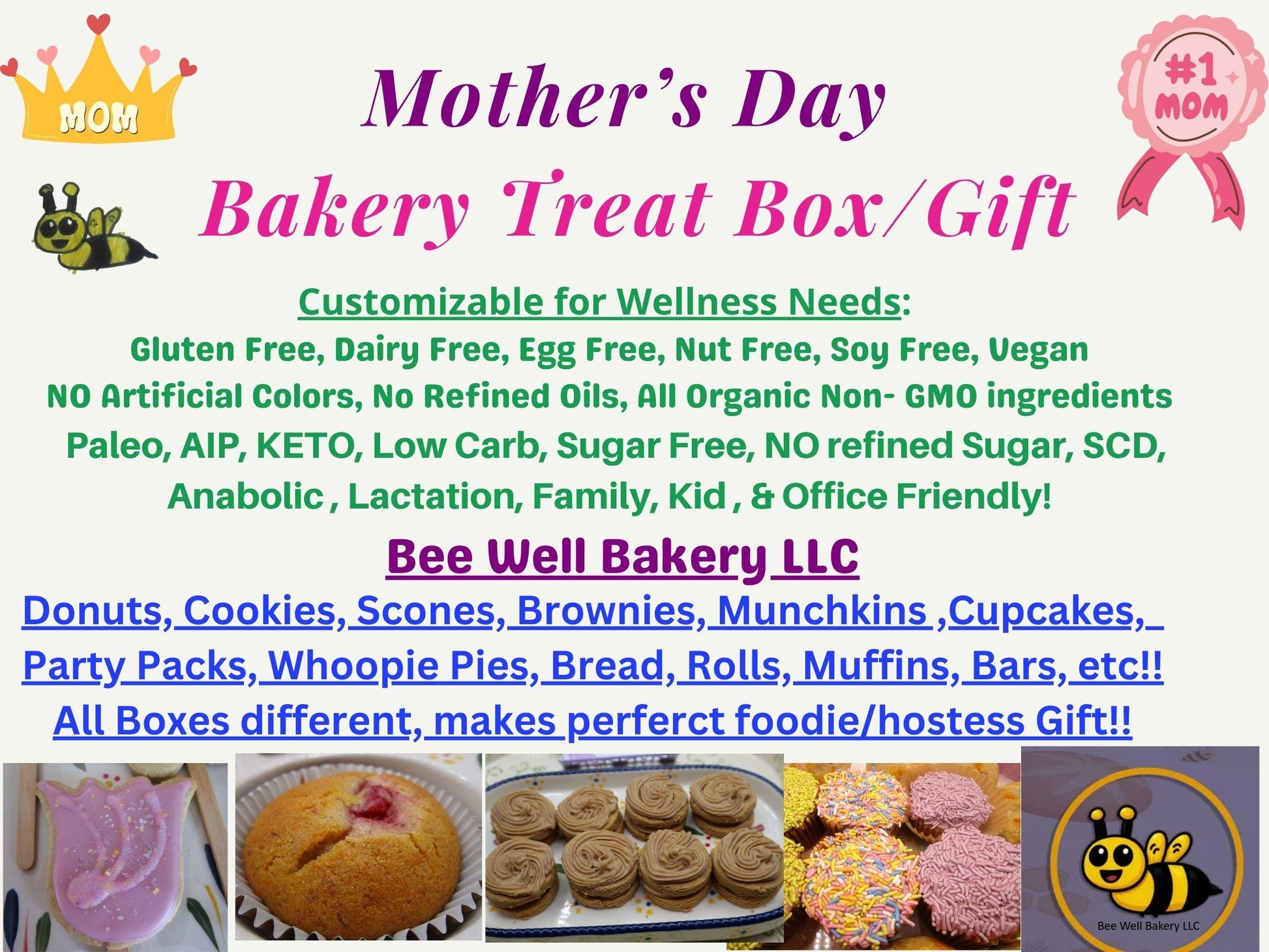 Bakery Box, Mother's Day, Gluten Free, Egg Free, Dairy Free, Vegan, Nut Free, New Mom, Keto, AIP Paleo, Sampler, Gift, Brownie, Scone, Treat