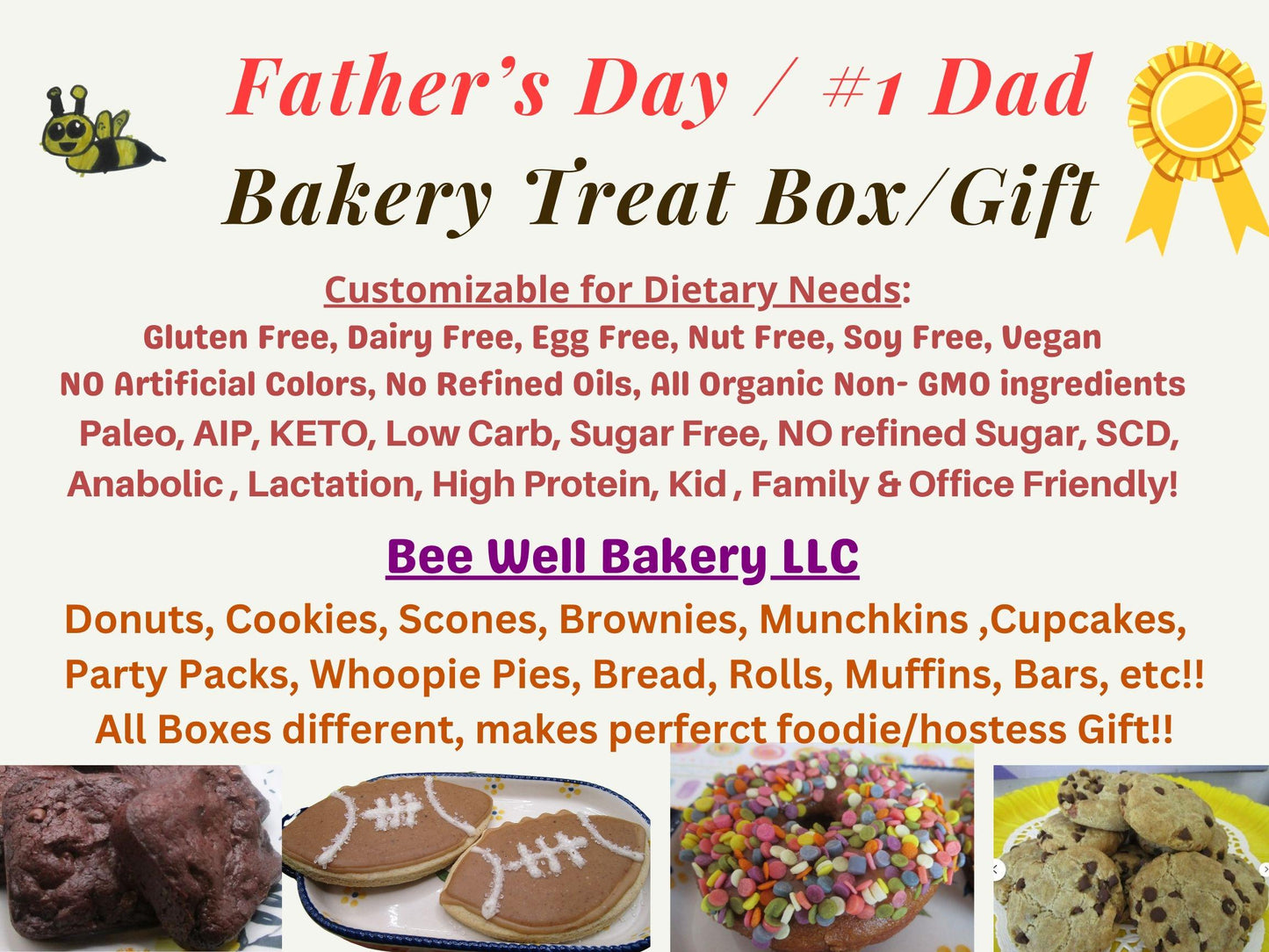 Gifts for Dad, Bakery Box, Gluten Free, Egg Free, Dairy Free, Vegan, Nut Free, Keto, High Protein, AIP Paleo, Brownies, cookies, donuts, #1