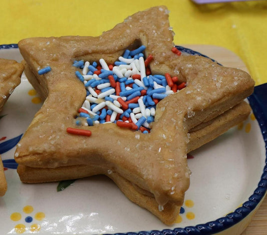 Patriotic Star Sugar Cookies, Maple Iced, Gluten Free, Dairy Free, Egg Free, Nut Free, Vegan, Natural Sprinkles, allergy friendly bakery