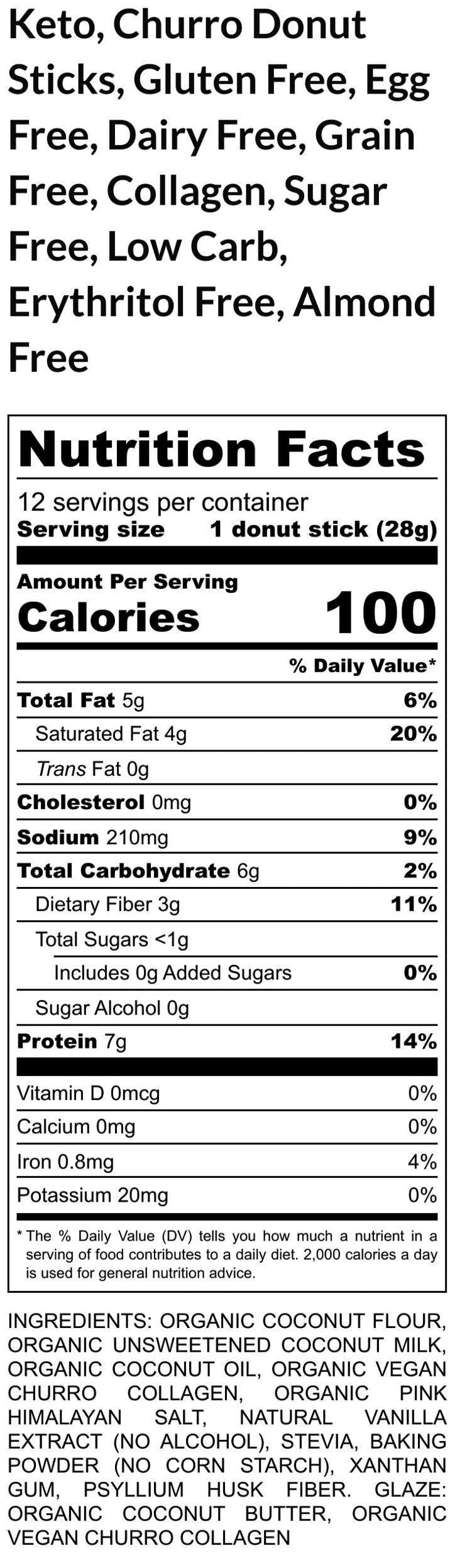 KETO Donut Sticks, Churro Cinnamon, Sugar Free, High Protein, Gluten Free, Grain Free, Dairy Free, Almond Free, Vegan, Low Carb Fitness Gift