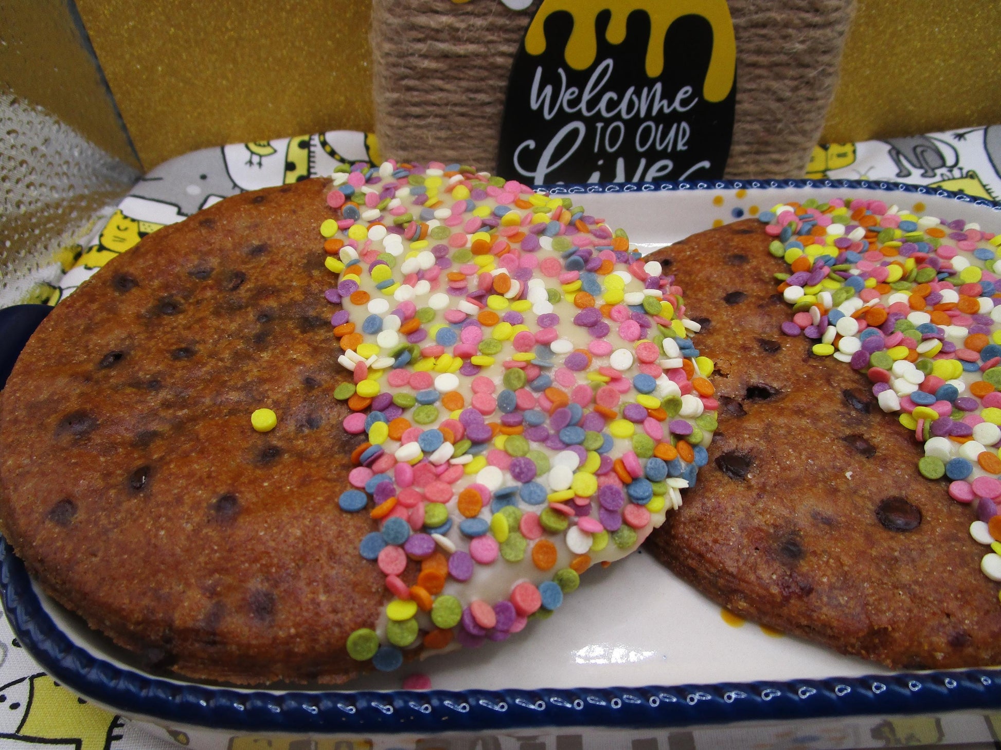 Gluten Free JUMBO Chocolate Chip Cookies, Dairy Free, Vegan, Nut & Peanut Free, Heart, Circle, Birthday Treats, Natural Sprinkles, July 4th