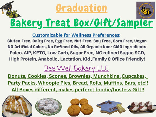 Bakery Box, Graduation Gift, Gluten Free, Vegan, Paleo, Egg Free, Dairy Free, Nut Free, Cake, Donuts, Scone, Muffins, AIP, Keto, Sugar Free