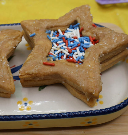 Gluten Free Patriotic Star 2-layer Sugar Cookies, Maple Iced, Dairy Free, Egg Free, Nut Free, Vegan, Natural Sprinkles, July 4th Part Treat