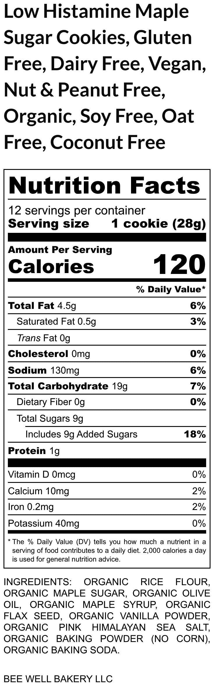 Low Histamine Maple Sugar Cookie, Gluten Free, Vegan, Egg Free, Dairy Free, Nut Free, Oat Free, Low FODMAP, Coconut Free, Clean Eating snack