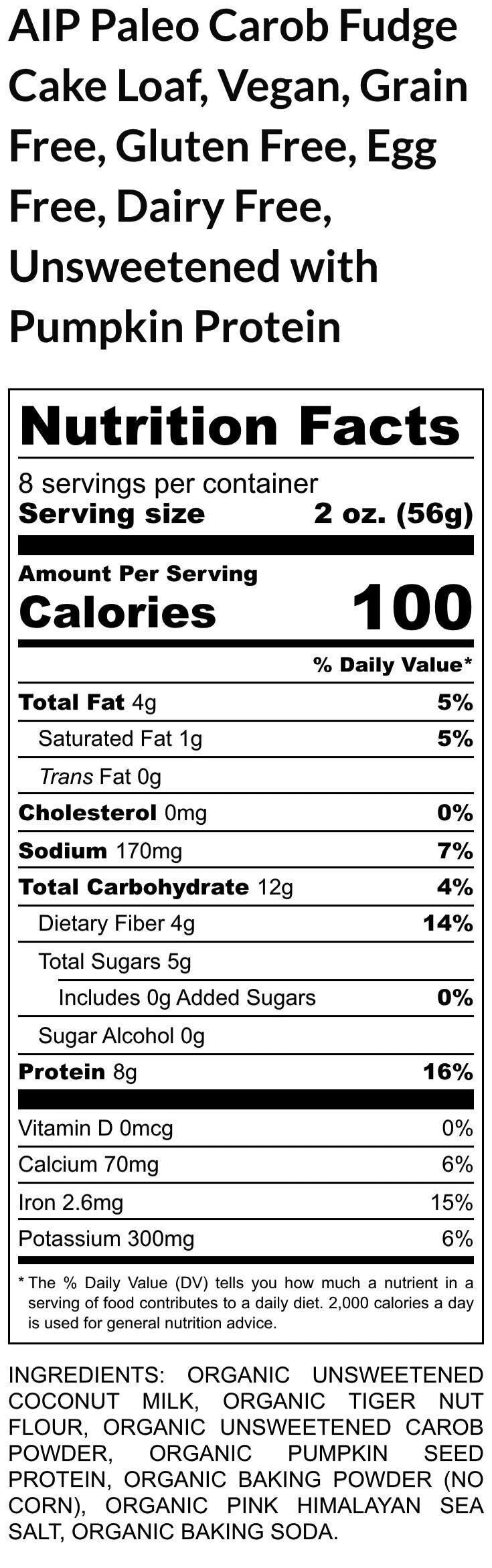 AIP Paleo Carob Cake, Grain Free, Gluten Free, Dairy Free, Vegan, High Protein High Fiber, Low Sugar, Cassava Free Autoimmune Protocol snack