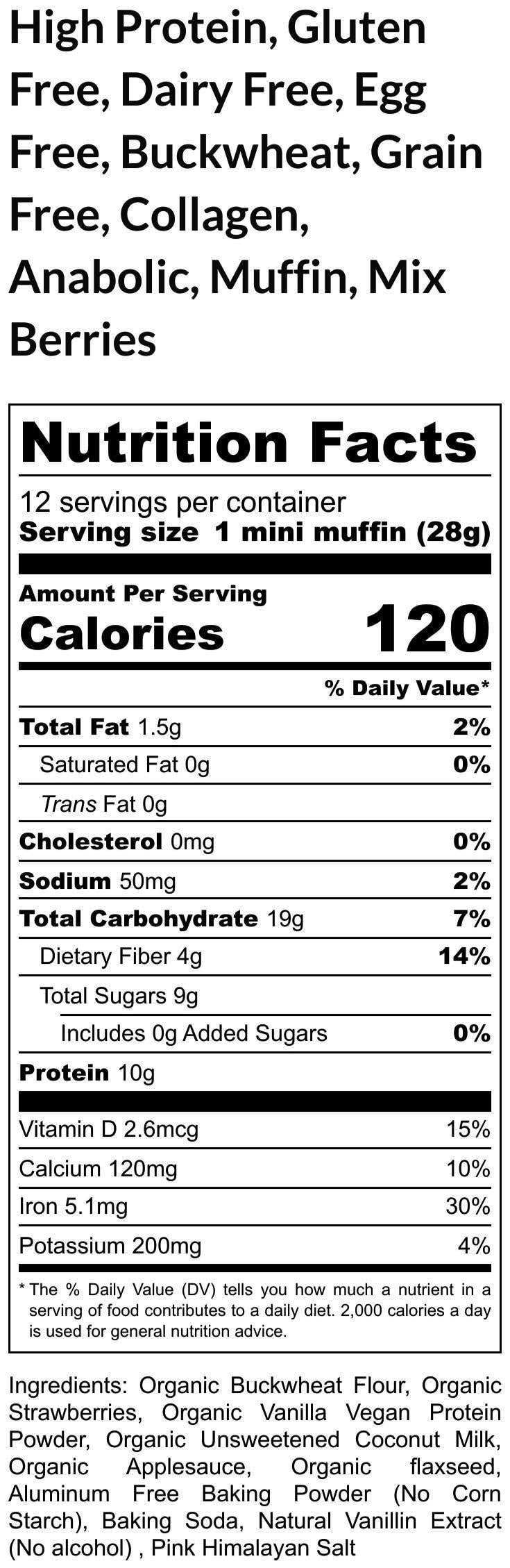 High Protein Muffin, Buckwheat, Gluten Free, Dairy Free, Egg Free, Grain Free, Vegan Collagen, Anabolic, No Sugar, Fitness Gift, High Fiber