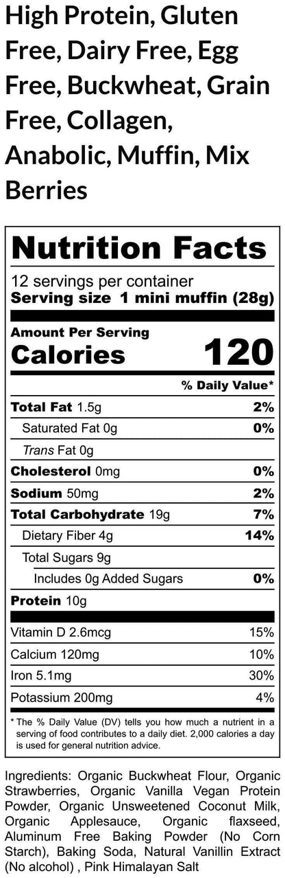 High Protein Muffin, Buckwheat, Gluten Free, Dairy Free, Egg Free, Grain Free, Vegan Collagen, Anabolic, No Sugar, Fitness Gift, High Fiber