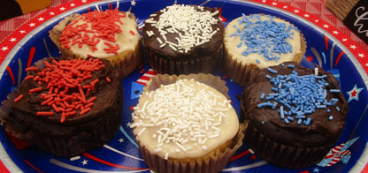 Red, White & Blue Gluten Free Cupcakes, Vanilla, Chocolate, Dairy Free, Egg Free, Vegan, Nut Free, July 4th Dessert, Flag Day, Olympics, USA