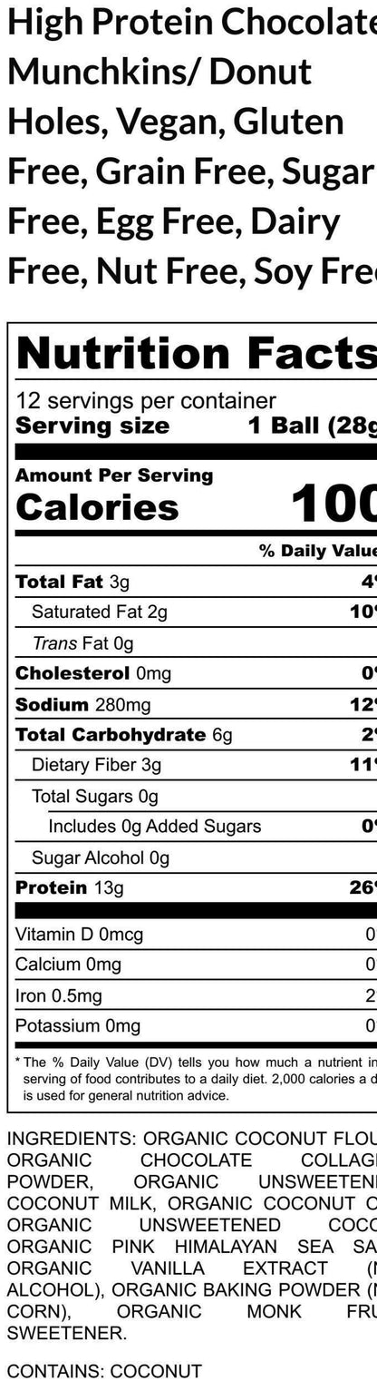 Gluten Free High Protein Munchkins Donut Holes, Sugar Free Grain Free, Egg Free, Dairy Free, Almond & Nut Free, Vegan Low Carb Fitness snack