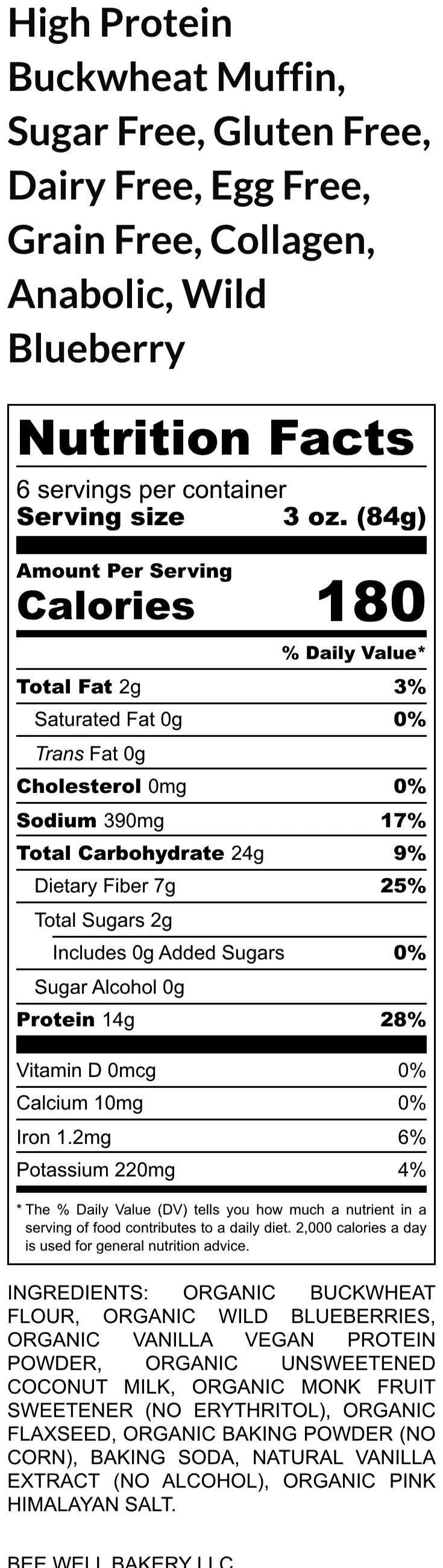 High Protein Muffin, Buckwheat, Gluten Free, Dairy Free, Egg Free, Grain Free, Vegan Collagen, Anabolic, No Sugar, Fitness Gift, High Fiber