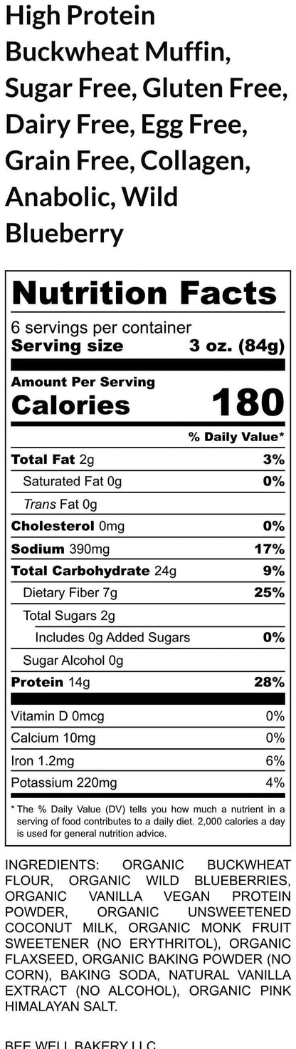 High Protein Muffin, Buckwheat, Gluten Free, Dairy Free, Egg Free, Grain Free, Vegan Collagen, Anabolic, No Sugar, Fitness Gift, High Fiber