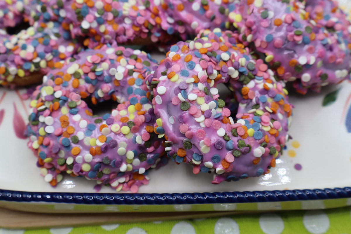 Gluten Free Donuts, Confetti Celeberation, Dairy Free, Vegan, Egg Free, Nut Free, School safe, Natural Sprinkles, Allergy Friendly Birthday