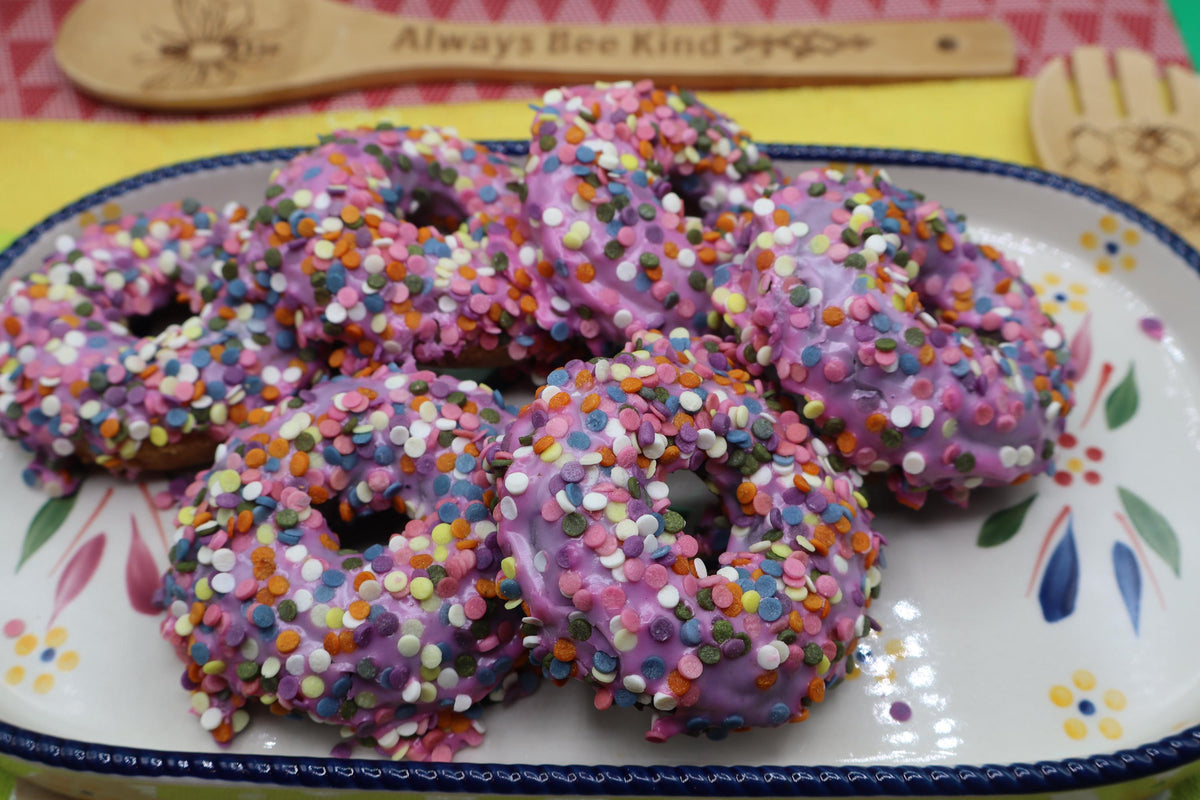 Gluten Free Donuts, Confetti Celeberation, Dairy Free, Vegan, Egg Free, Nut Free, School safe, Natural Sprinkles, Allergy Friendly Birthday