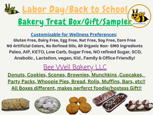 Gluten Free Bakery Box Sampler, Labor Day, Back to School, Dairy Free, Vegan, Sugar Free, Keto, High Protein, AIP Paleo, assorted Pastries