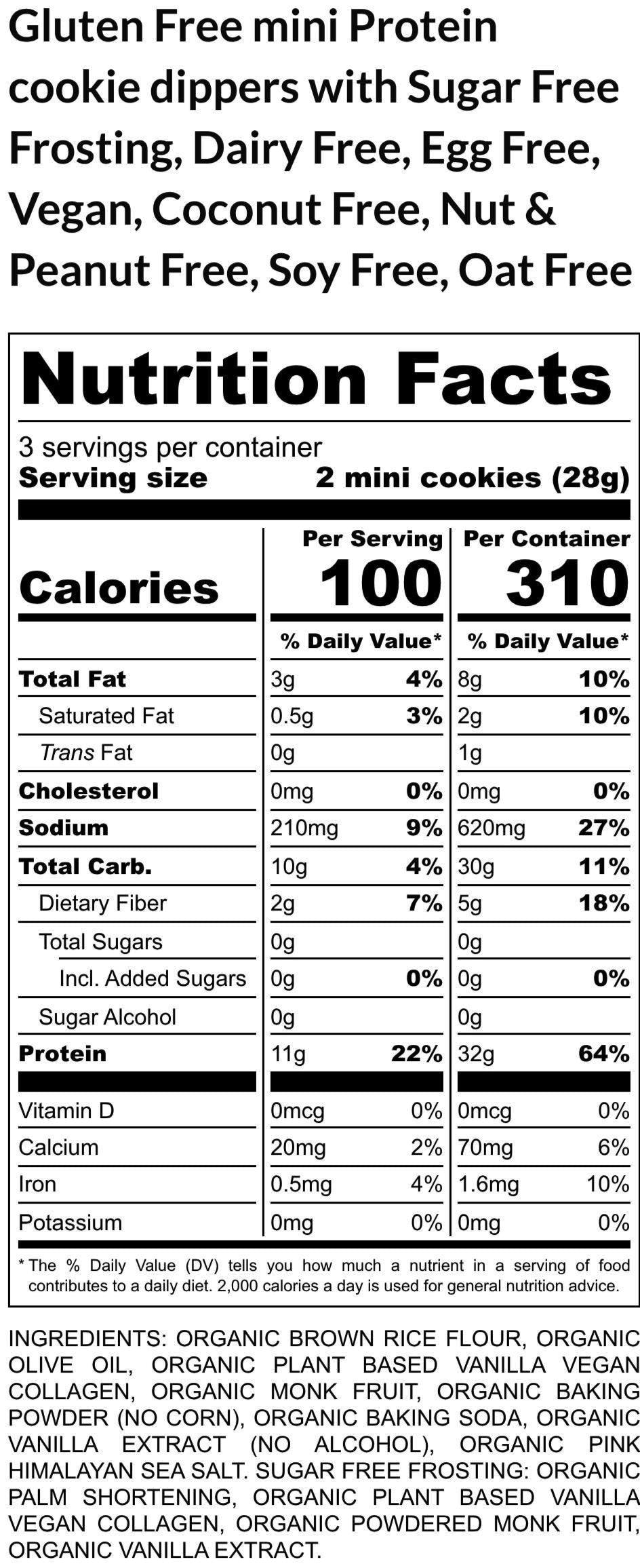 Gluten Free Mini Protein Cookie Dippers w/ Sugar Free Frosting, Dairy Free, Oat Free, Coconut Free, Nut Free, Vegan, Birthday gift, Fitness