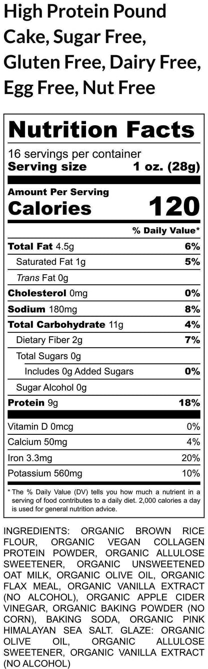 High Protein Pound Cake, Gluten Free, Egg Free, Dairy Free, Vegan Collagen, Sugar Free, Low Carb, Mother's Day, Anabolic, Graduation Party