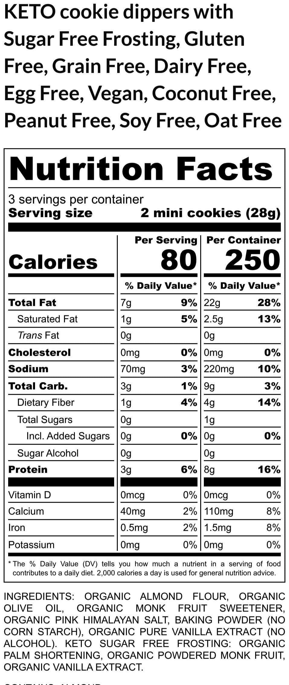 KETO Mini Cookie Dippers w/ Sugar Free Frosting, Gluten Free, Grain Free, Dairy Free, Vegan, Birthday gift, Low Carb snacks, Low Calorie