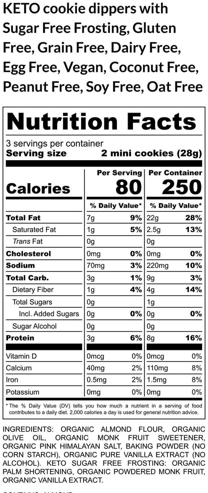 KETO Mini Cookie Dippers w/ Sugar Free Frosting, Gluten Free, Grain Free, Dairy Free, Vegan, Birthday gift, Low Carb snacks, Low Calorie