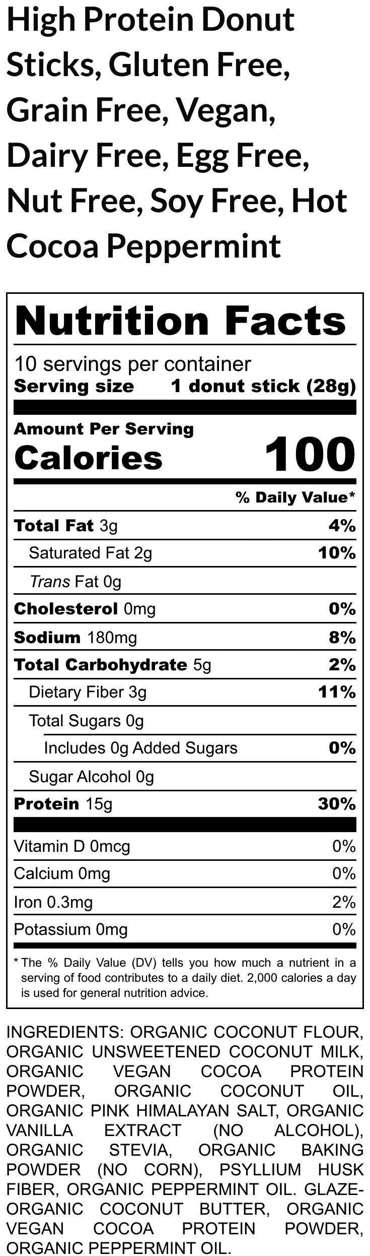 Gluten Free Protein Donut Sticks, Hot Cocoa Peppermint, Dairy Free, Grain Free, Vegan, Nut Free, Sugar Free, Low Carb Desset, Fitness Snack