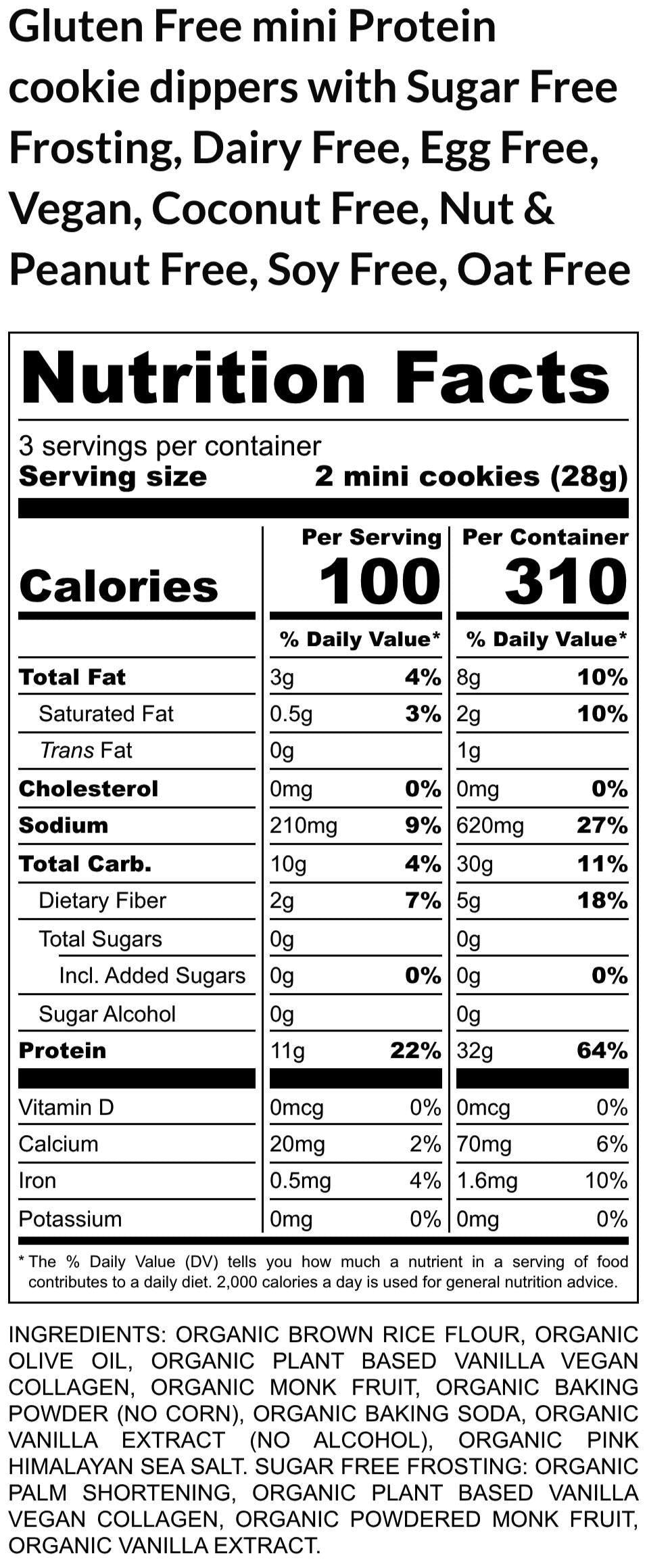 Gluten Free Mini Protein Cookie Dippers w/ Sugar Free Frosting, Dairy Free, Oat Free, Coconut Free, Nut Free, Vegan, Birthday gift, Fitness