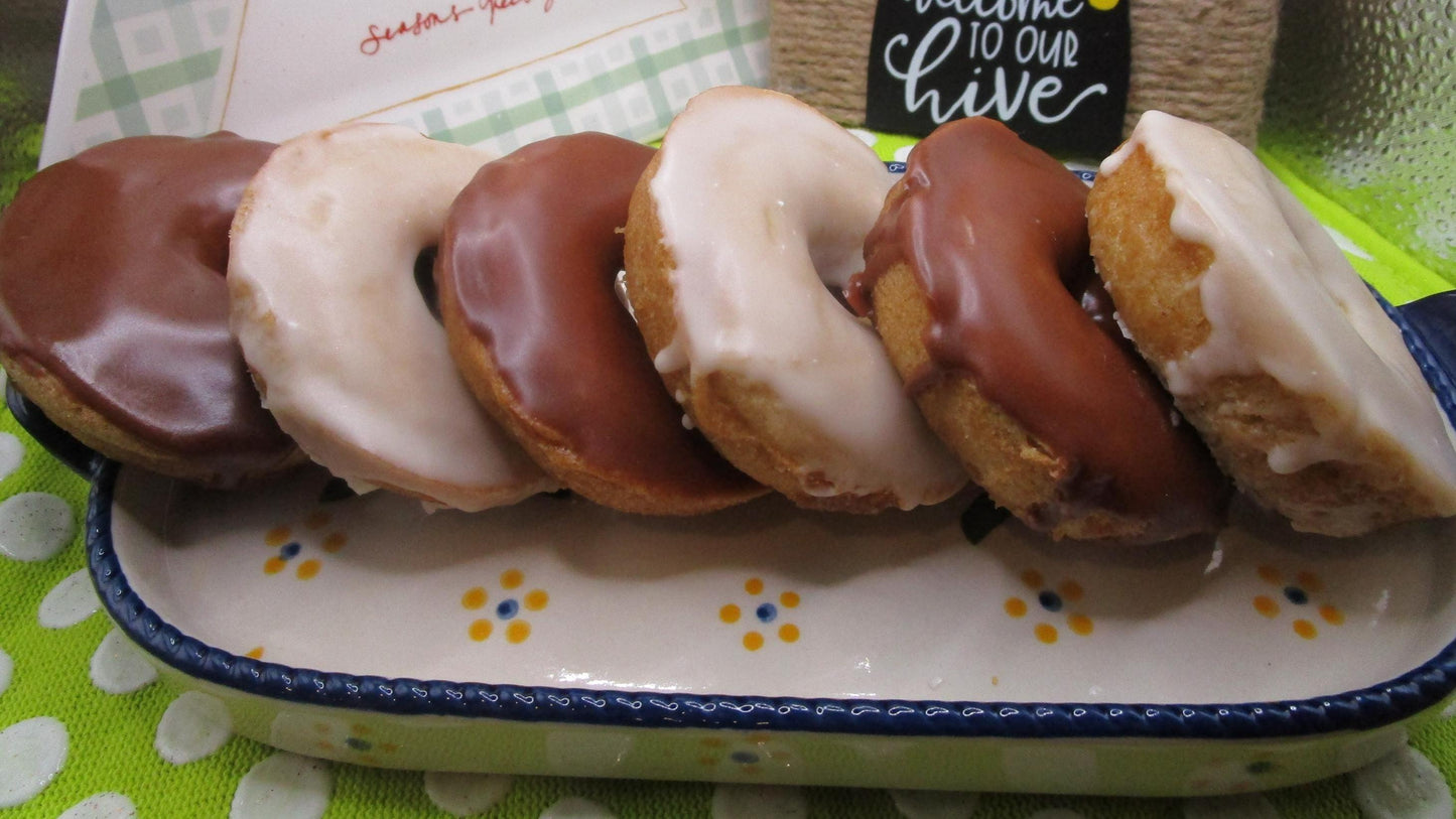 Vanilla Glazed Donuts, Gluten Free, Egg Free, Dairy Free, Chocolate, Vegan, Nut Free, School Safe, Birthday Party, Allergy friendly bakery