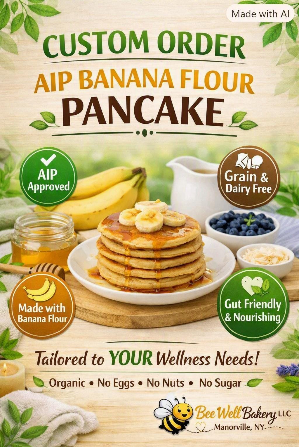 CUSTOM ORDER- AIP Paleo Protein Banana Flour Pancakes, Grain Free, Gluten Free, Egg Free, Dairy Free, Cassava Free, Autoimmune Protocol