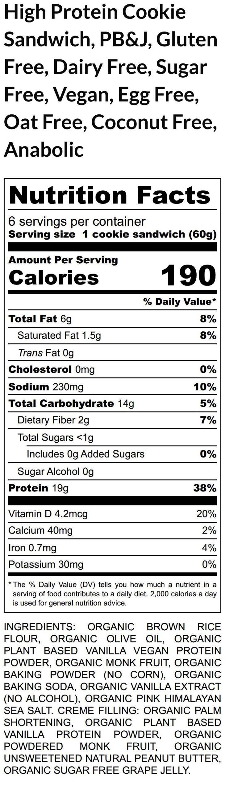 High Protein Cookie Sandwich, Peanut Butter Jelly, Gluten Free, Sugar Free, Dairy Free, Egg Free, Coconut Free, Vegan, Fitness PB & J Snack