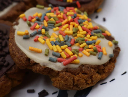 High Protein Sprinkled Cookies, Iced, Sugar Free, Vegan, Gluten Free, Dairy Free, Nut Free, Allergy Friendly, Fitness Gifts, Low Carb snack